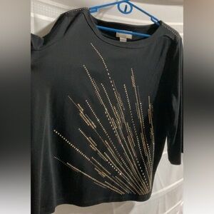 ALFRED DUNNER PLUS SIZE TRAVEL LIGHT EMBELLISHED 3/4 SLEEVE TOP SIZE 1X